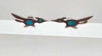 Native? Turquoise Sterling Silver Roadrunner Earrings 3.1 G
