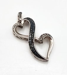 LA Diamond Sterling Silver Double Heart Pendant 3 G