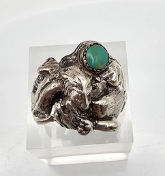 Incredible Wolf Lion Turquoise Sterling Silver Ring Size 7.75 7.1 G