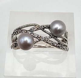 NVC Pearl Sterling Silver Cocktail Ring Size 6 2.2 G