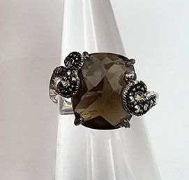 Marcasite Rhinestone Sterling Silver Cocktail Ring Size 4.75 3.7 G