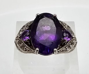 Amethyst Sterling Silver Cocktail Ring Size 6.5 7.9 G