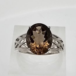 Smoky Quartz Sterling Silver Cocktail Ring Size 6.75 7.2 G