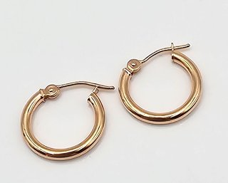 'M' 14K Rose Gold Hoop Earrings 0.8 G