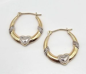 'SLC' 14K Gold Heart Hoop Earrings 1 G
