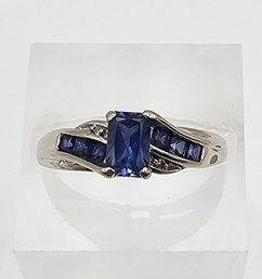 'LGL' Sapphire 10K White Gold Cocktail Ring Size 6.5 2 G Approximately 0.60 TCW