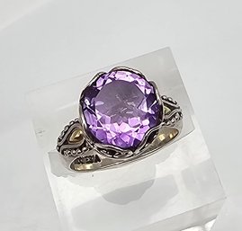 'SAURTI' Amethyst 18K Gold Sterling Silver Cocktail Ring Size 5.75 4.9 G Approximately 4 TCW