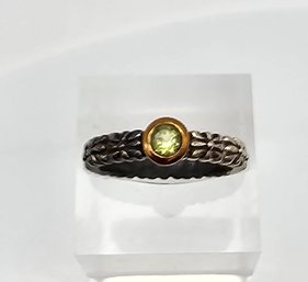 'P' Peridot 14K Gold Sterling Silver Cocktail Ring Size 7 3.3 G