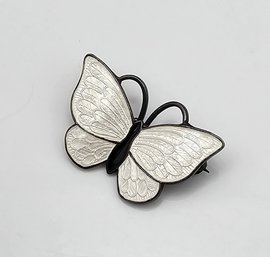 'VB' Denmark Enamel Sterling Silver Butterfly Brooch 3.8 G