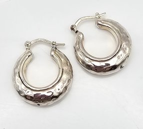 'N' Sterling Silver Hollow Form Hoop Earrings 4.9 G