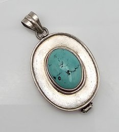 Turquoise Sterling Silver Powder Compact Pendant 20 G