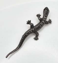 Signed Marcasite Sterling Silver Lizard Brooch 8.5 G
