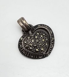 'CW' Marcasite Sterling Silver Heart Pendant 3.7 G