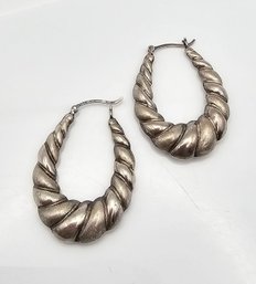 'SA' Sterling Silver Hollow Form Hoop Earrings 4.7 G