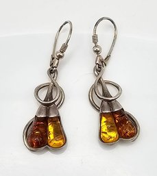 Amber Sterling Silver Drop Dangle Earrings 6.6 G