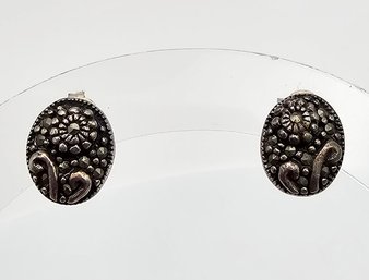Marcasite Sterling Silver Flower Earrings 3.6 G