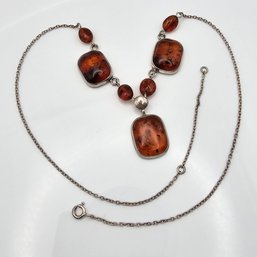 Amber Sterling Silver Necklace 13.7 G