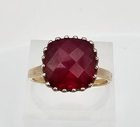 'YS' Cushion Cut Ruby Gold Over Sterling Silver Cocktail Ring Size 9.5 4.7 G