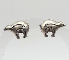 'US' Sterling Silver Southwestern Bear Earrings 7.1 G