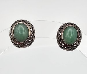Jade Sterling Silver Earrings 4.4 G