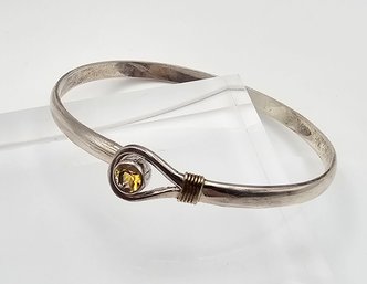 Citrine Sterling Silver Eye Hook Bangle Bracelet 12.6 G