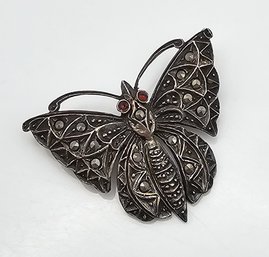 'CL' Marcasite Sterling So Butterfly Brooch 5.4 G