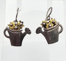 Far Fetched Brass Sterling Silver Watering Can Earrings 4.3 G