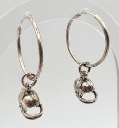 Mexico Signed Sterling Silver Football Hoop Earrings 5.7 G
