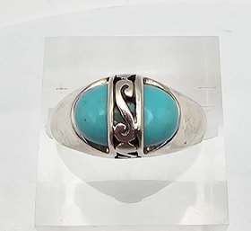 'PD' Faux Turquoise Sterling Silver Ring Size 5.5 4 G