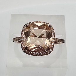 'FZN' Rhinestone Gold Over Sterling Silver Cocktail Ring Size 6.75 2.9 G