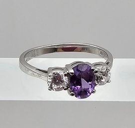 Amethyst Sterling Silver Cocktail Ring Size 8 2.5 G