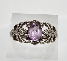 'RJ' Amethyst Sterling Silver Cocktail Ring Size 9 2.8 G Approximately 1 TCW