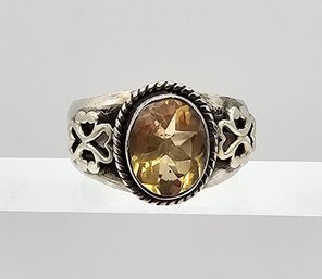 Citrine Sterling Silver Cocktail Ring Size 8 7.1 G