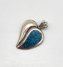 Crushed Turquoise Sterling Silver Heart Pendant 1.2 G