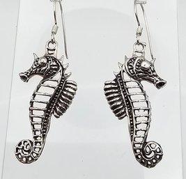 Sterling Silver Seahorse Drop Dangle Earrings 4.1 G
