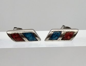'COF' Crushed Turquoise Coral Sterling Silver Earrings 2 G