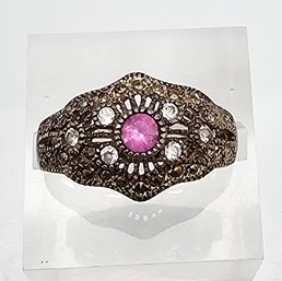 'AN' Deco Ruby Sterling Silver Cocktail Ring Size 6 3.3 G