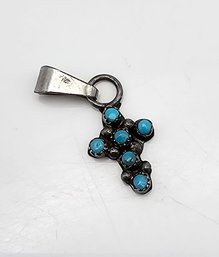 Turquoise Sterling Silver Cross Pendant 0.7 G