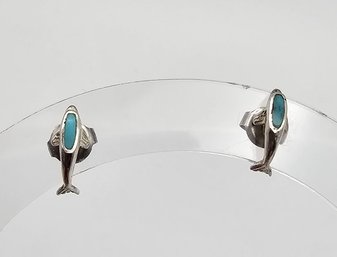 Turquoise Sterling Silver Dolphin Earrings 0.9 G