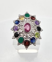 Multi Gemstone Sterling Silver Cocktail Ring Size 6 8 G