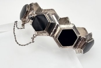 'ND' Onyx Sterling Silver Hexagon Bracelet 42.3 G