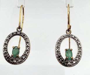 NIB Emerald Diamond 18K Gold Over Sterling Silver Earrings 2.9 G
