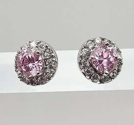NIB Pink Cubic Zirconia Sterling Silver Earrings 1.9 G
