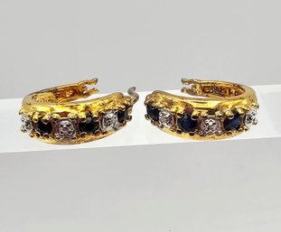 NIB Sapphire 18K Gold Over Sterling Silver Earrings 4.5 G