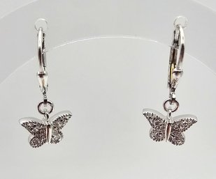 NIB Cubic Zirconia Sterling Silver Butterfly Earrings 2.5 G