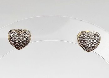 NIB Diamond 24K Gold Over Sterling Silver Heart Earrings 2.4 G