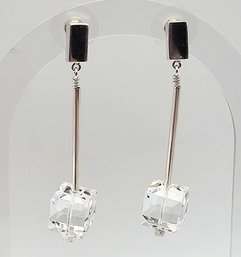 Signed Crystal Sterling Silver Drop Dangle Earrings 12.1 G