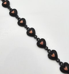 Enamel Oxidized Sterling Silver Heart Bracelet 11.3 G