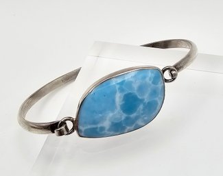 LIKO Mexico Larimar Sterling Silver Eye Hook Bangle Bracelet 15.3 G