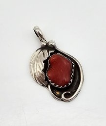 Native/Southwestern? Coral Sterling Silver Pendant 1.8 G